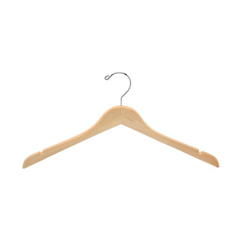 Flat Wave Top Hanger - Natural & Chrome Wood Hangers