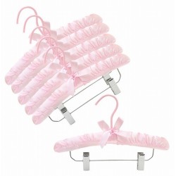 12" Pink Childrens Satin Padded Hangers w/ Clips