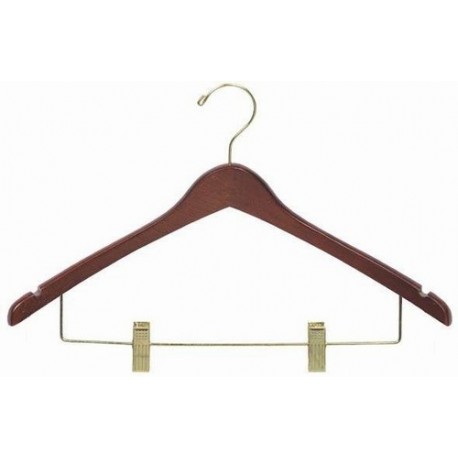 Walnut Contoured Combination Hanger w/ Clips